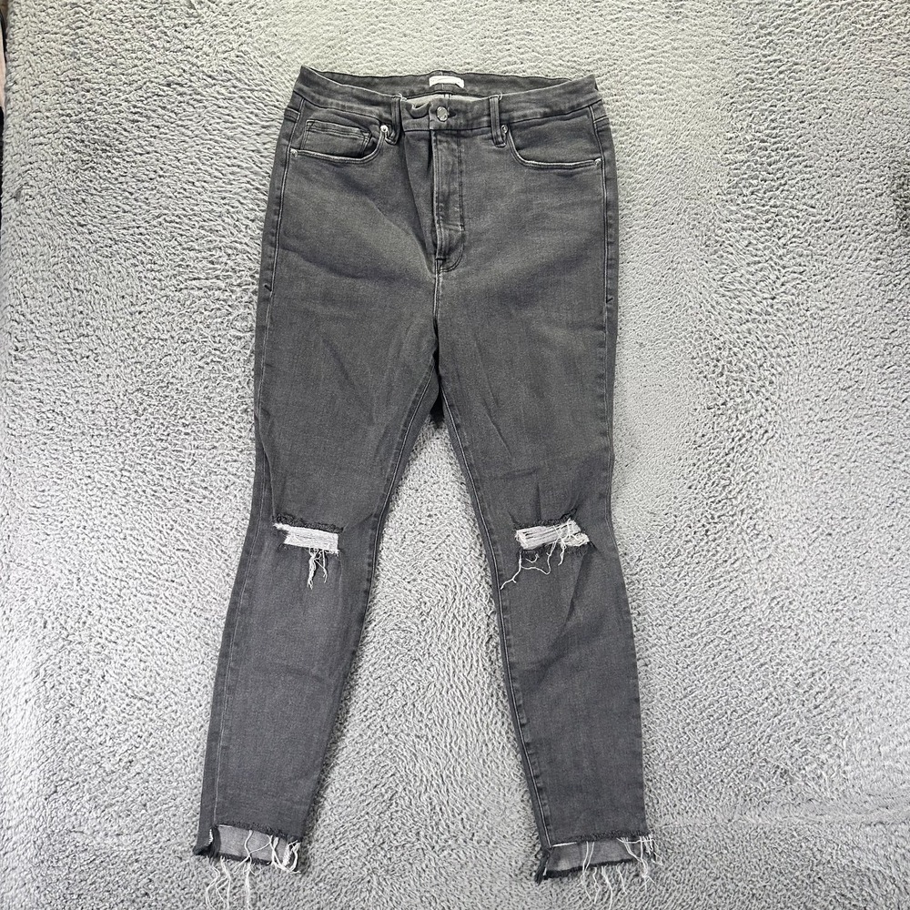 Good American Good Legs Jeans Womens 16 Black Cotton Denim Skinny Distressed
